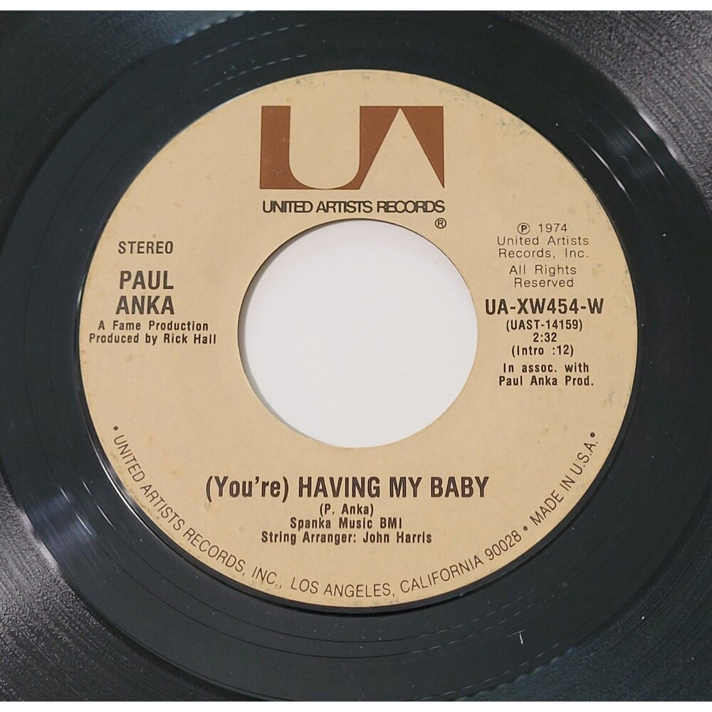 Paul Anka 45 RPM (You're) Having My Baby / Papa - UA VG Pop '74